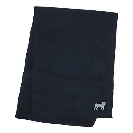 Silver Dog Logo - Pug Dog Breed Logo Microfibre Bath Towel Navy-Silver Embroidered ...