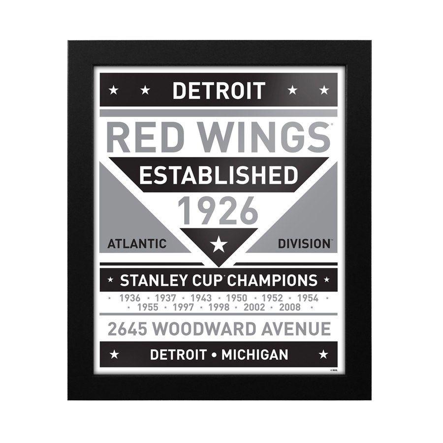 Black and White Detroit Red Wings Logo - Detroit Red Wings 15 X 18 Framed Modern Team Print