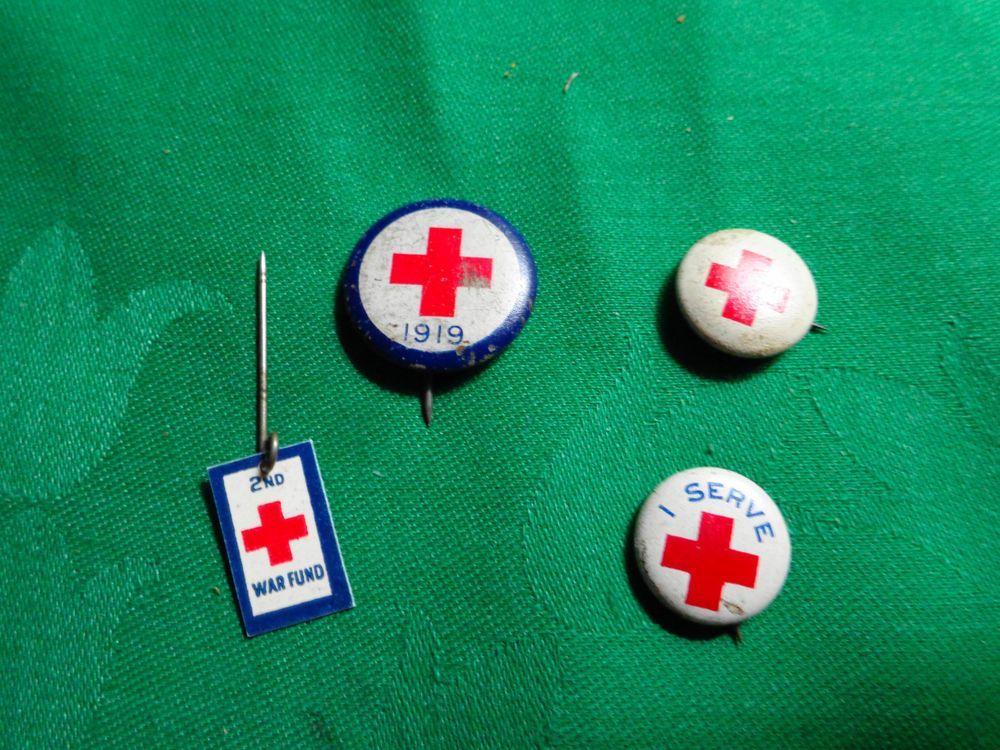 1919 Red Cross Logo - Lot of 4 Red Cross Pins from WWI era 1919 2nd War Fund I Serve