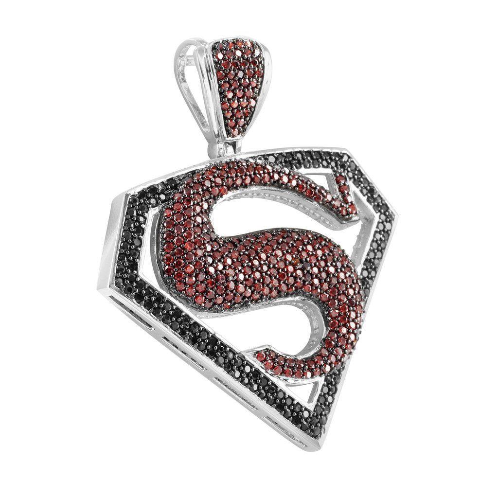 Red White and Gold Superman Logo - Superman Logo Pendant Red Black Lab Diamond White Gold Finish ...