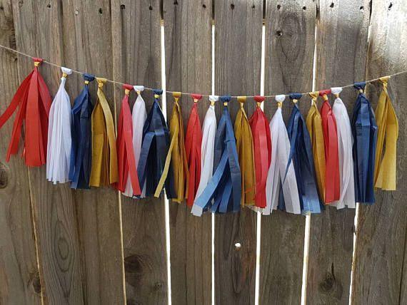 Red White and Gold Superman Logo - Red white navy blue and gold tassel garland, ww garland, fourth of ...