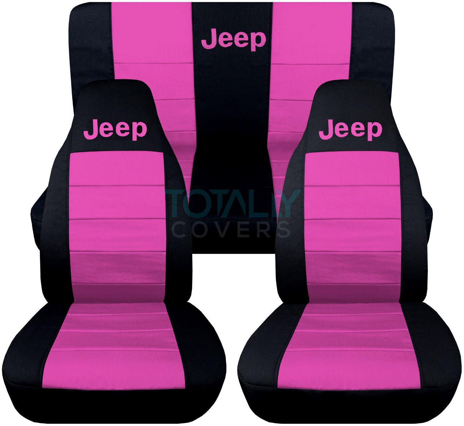 Pink Jeep Logo - Jeep Wrangler YJ TJ JK 1987 2018 2 Tone Seat Covers W Logo Front