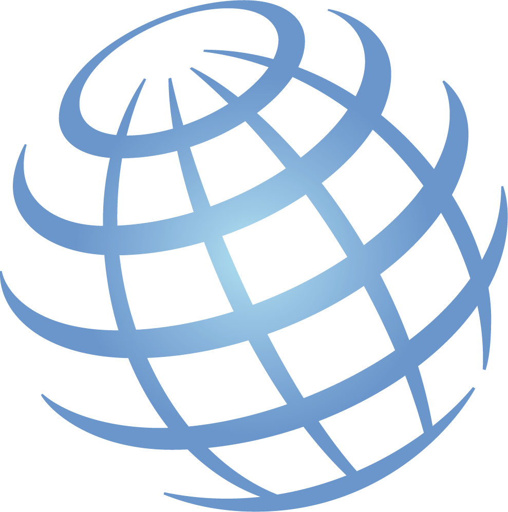 White Outlined with Blue Globe Logo