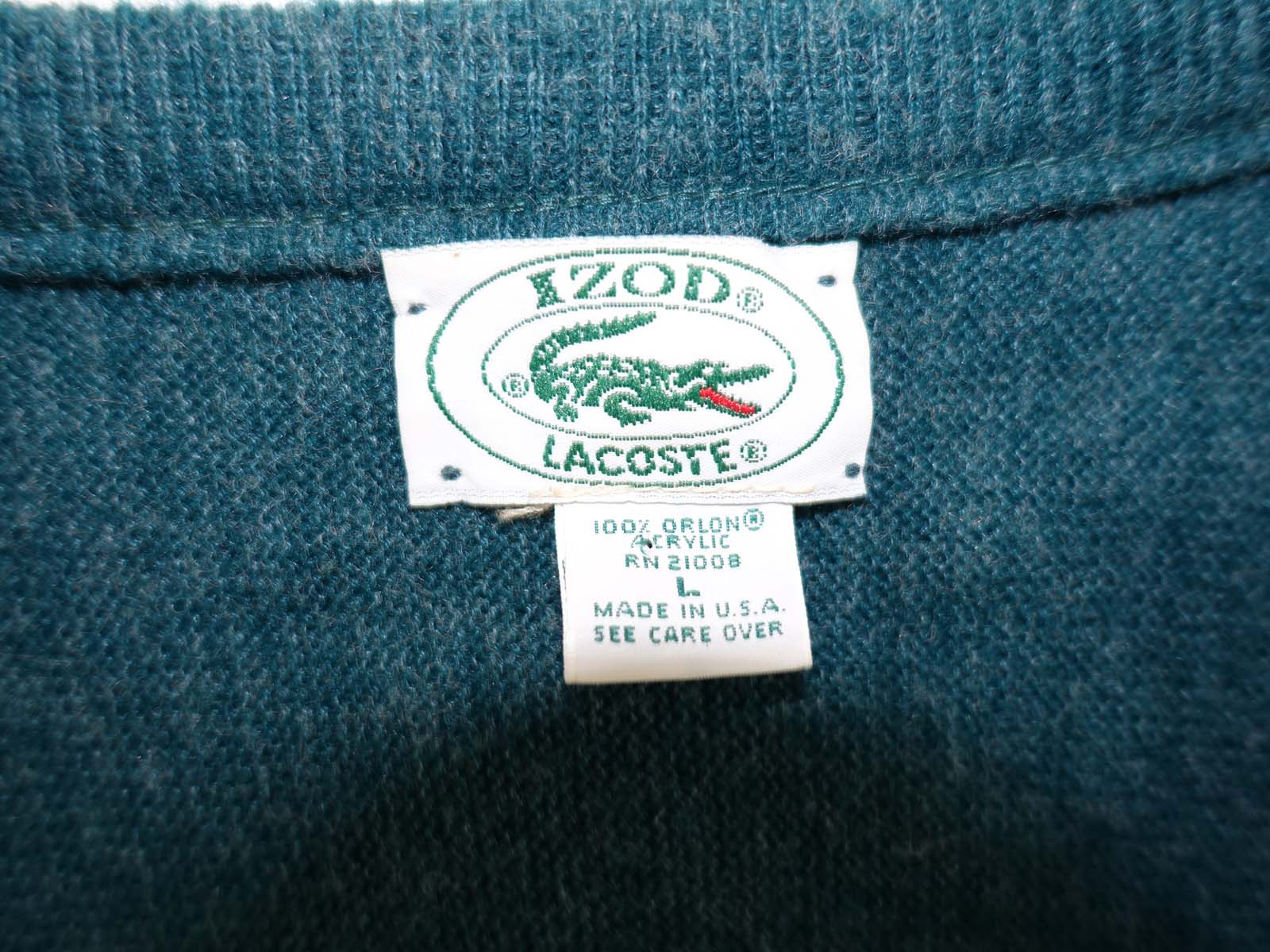 Izod Lacoste Logo - Izod Lacoste Men's V Neck Sweater Large Green Long Sleeves Pullover
