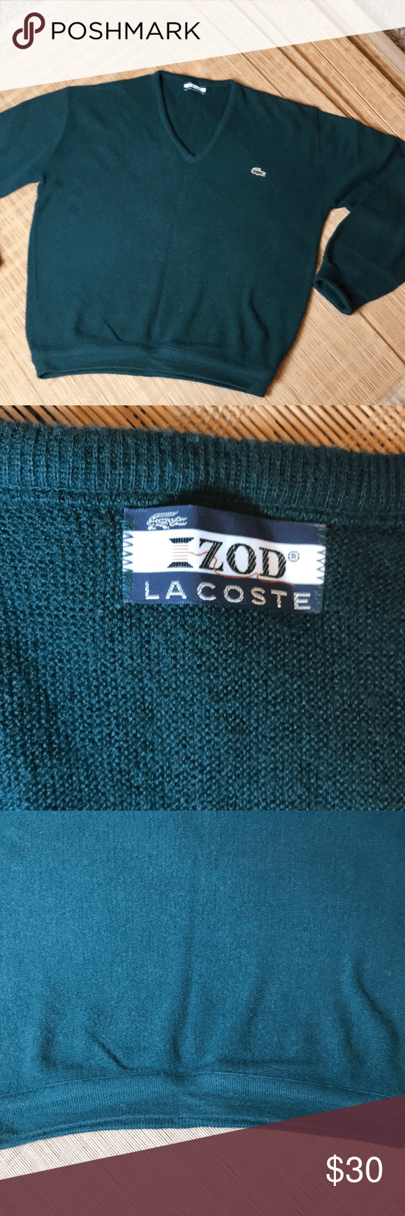 Izod Lacoste Logo - Vintage Izod Lacoste Green V Neck Sweater Logo. My Posh Closet