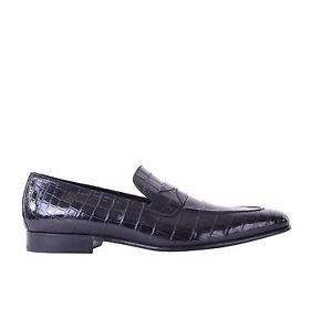 Crocodile Business Logo - DOLCE & GABBANA Business Crocodile Skin Loafers Slippers Shoes Black