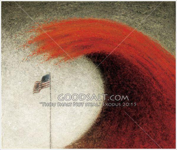 Tidal Wave Red Logo - Red Tidal Wave over American Flag