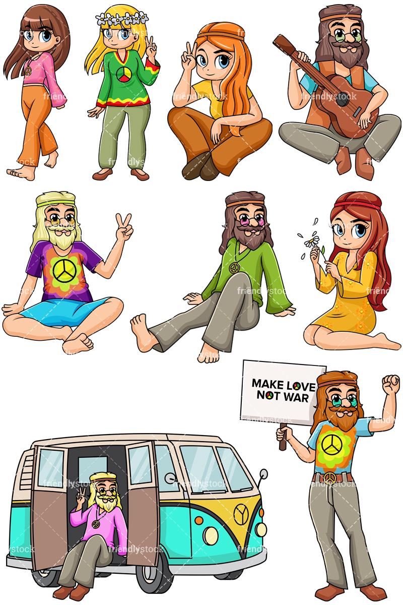 Hippie Cartoon Logo - 1960s Hippies Cartoon Vector Clipart