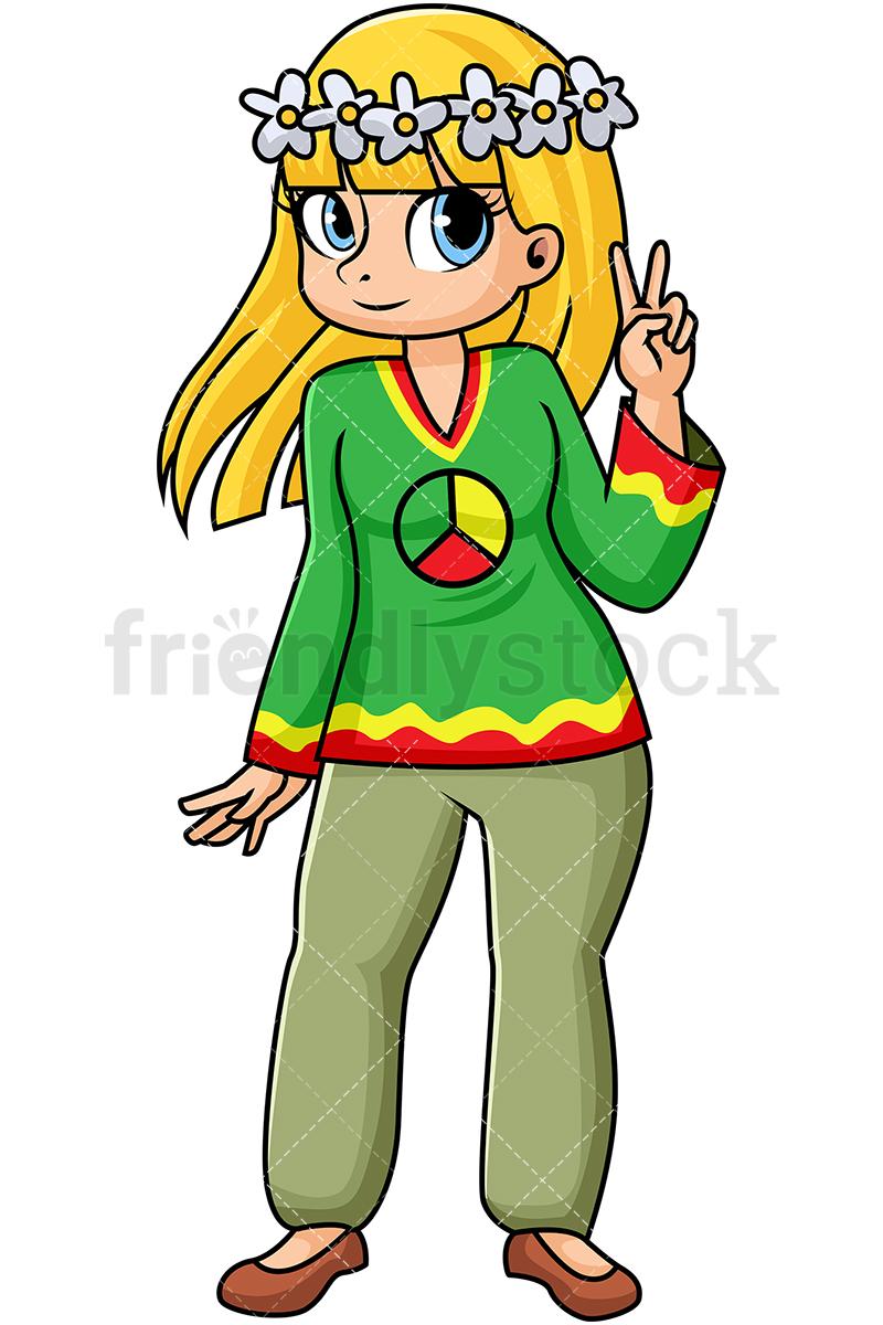 Hippie Cartoon Logo - Hippie Girl Wearing Flower Halo Cartoon Vector Clipart - FriendlyStock
