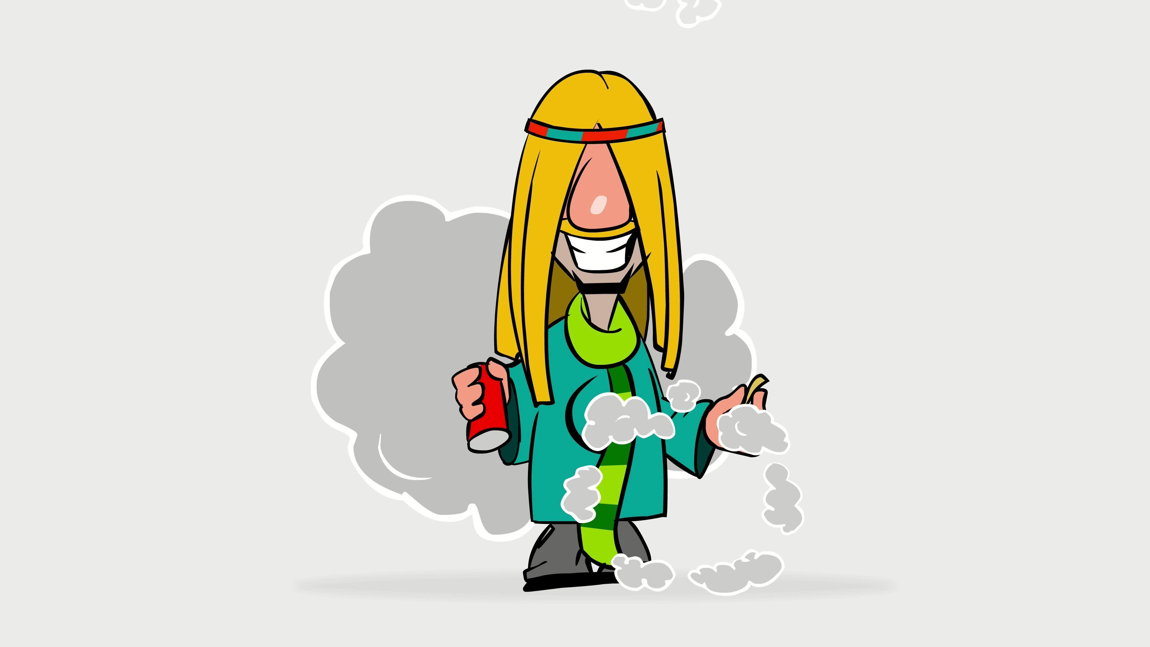 Hippie Cartoon Logo - Happy hippie man smoking cigarette. Animated cartoon ~ Footage #85896243