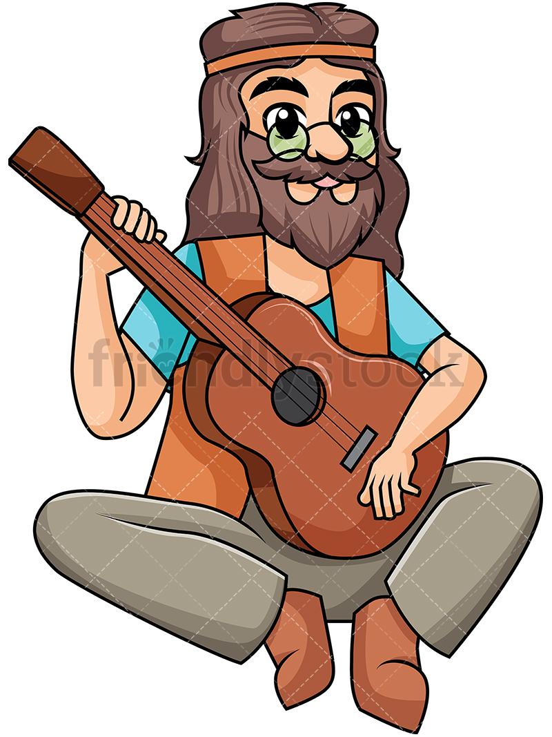 Hippie Cartoon Logo - Hippie Playing Guitar Cartoon Vector Clipart - FriendlyStock