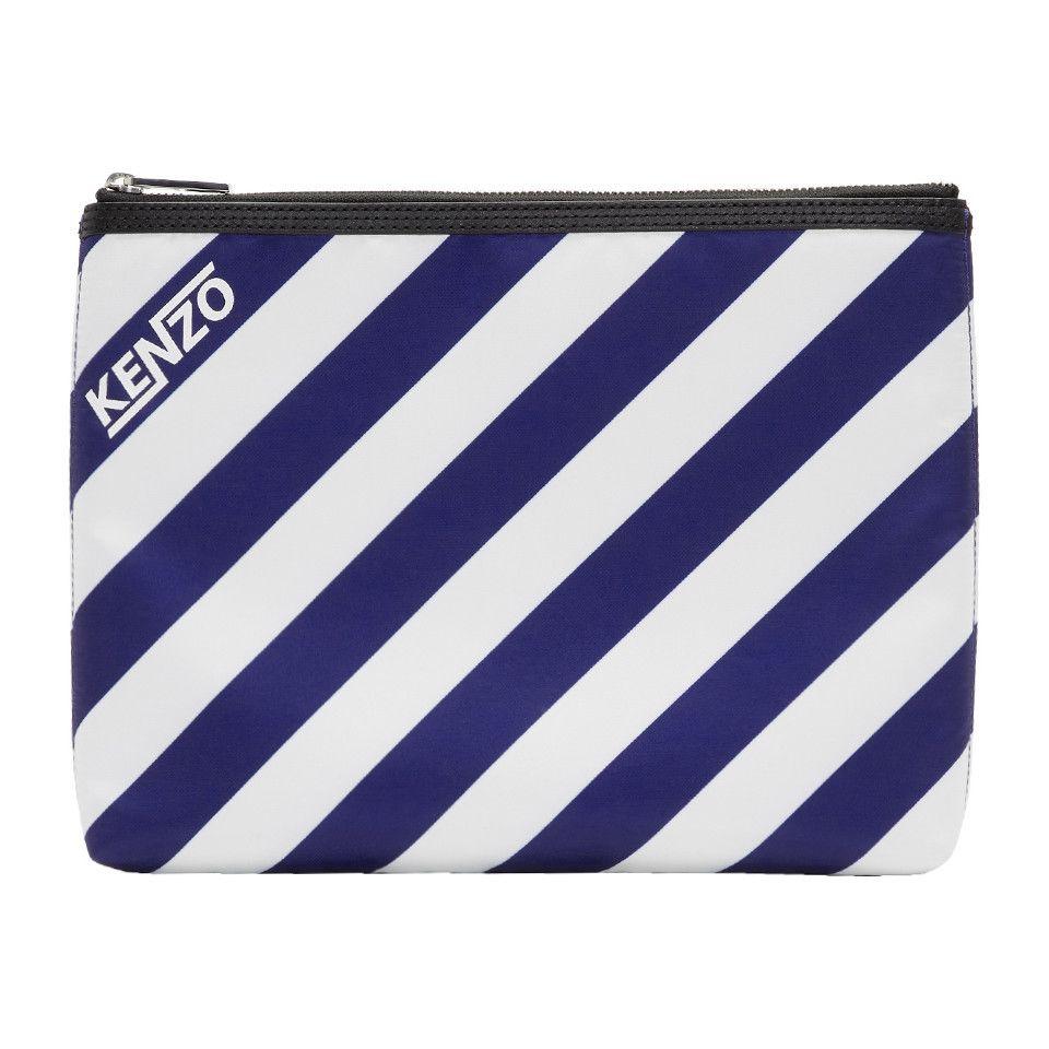 Striped Blue and White Logo - Kenzo Blue & White Striped A4 Logo Pouch UK XMAIMD