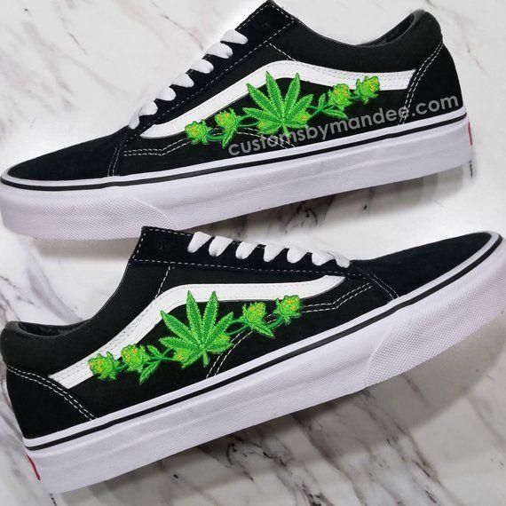 Weed Vans Logo - Weed Leaf Custom Embroidered-Patch Vans Old-Skool Sneakers | Etsy