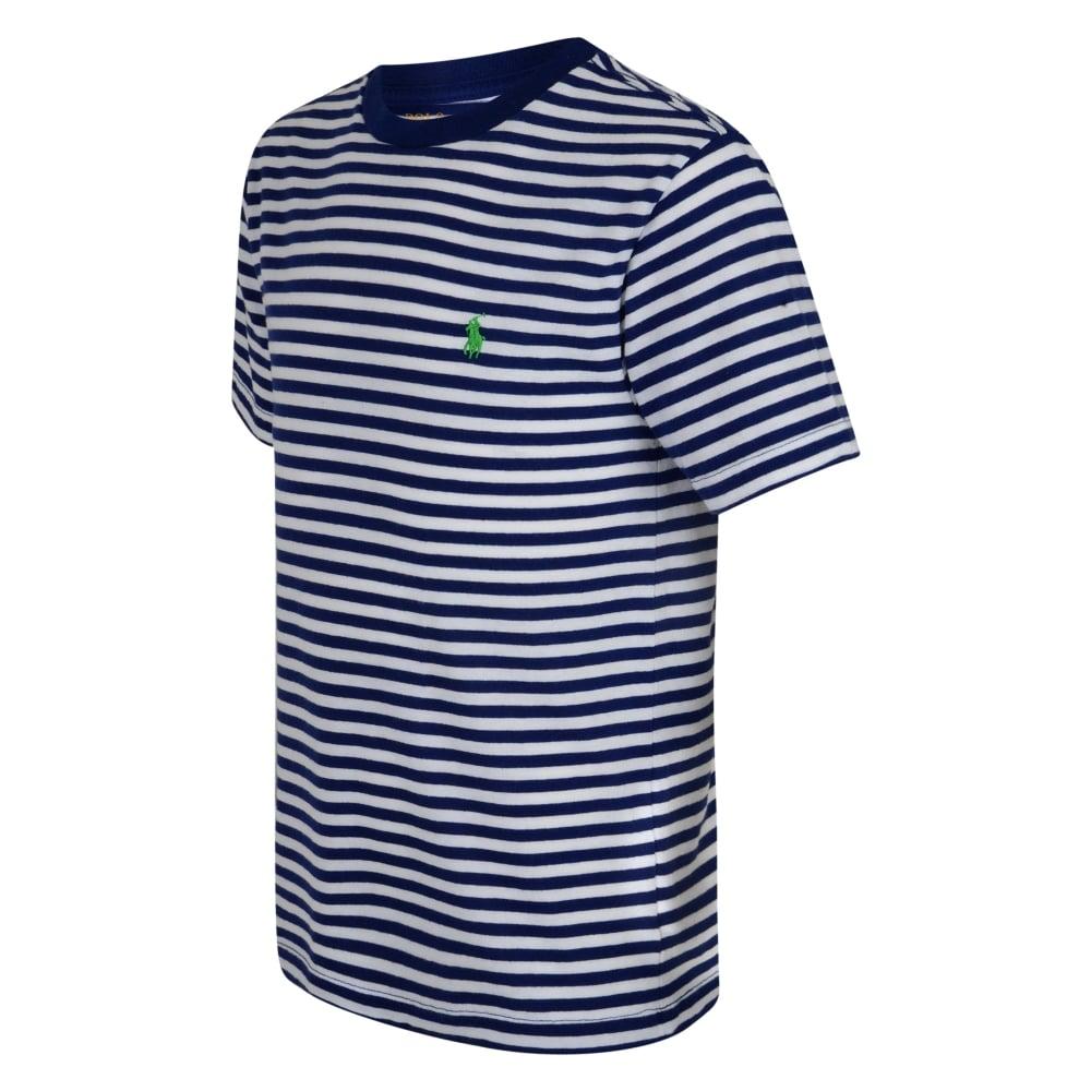 Striped Blue and White Logo - Ralph Lauren Boys Blue and White Striped T-Shirt with Green Logo ...