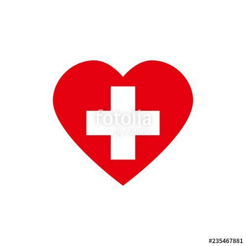 Red Heart with White Cross Logo - Red heart with white cross. Symbol for hospital