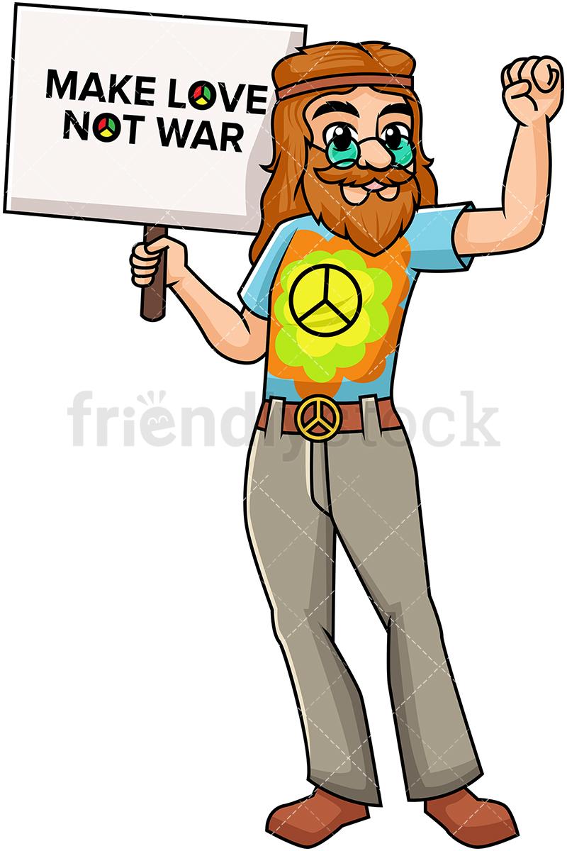 Hippie Cartoon Logo - Hippie Holding Make Love Not War Sign Cartoon Vector Clipart