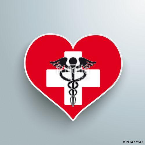 Red Heart with White Cross Logo - Red Heart White Cross Health Aesculapian Staff Stock image