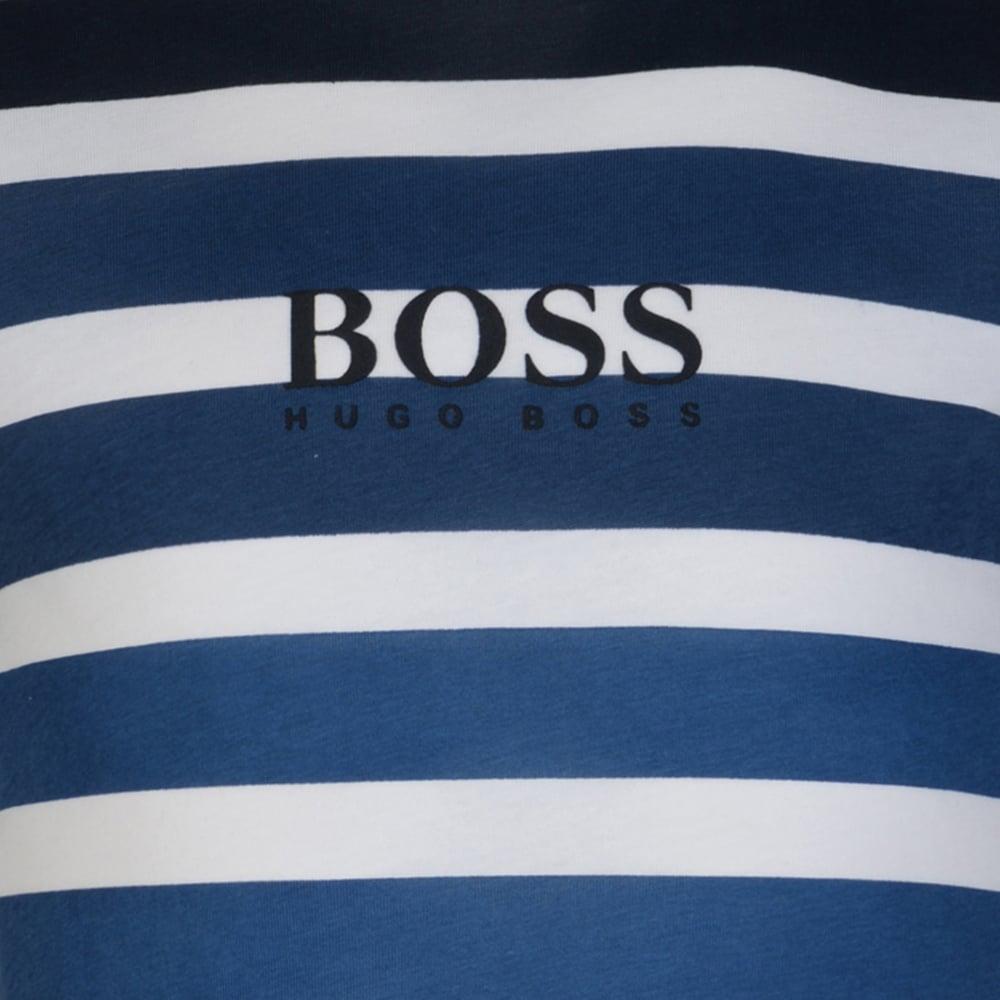 Striped Blue and White Logo - BOSS Kids Boys White, Blue and Green Striped T-Shirt with Navy Logo ...