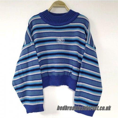 Striped Blue and White Logo - Harajuku Unif Clarissa Sweater Blue & White Striped Jumper ...