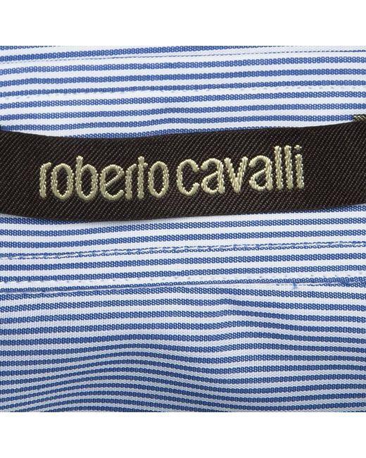 Striped Blue and White Logo - Roberto Cavalli And White Striped Logo Embroidered Long Sleeve ...