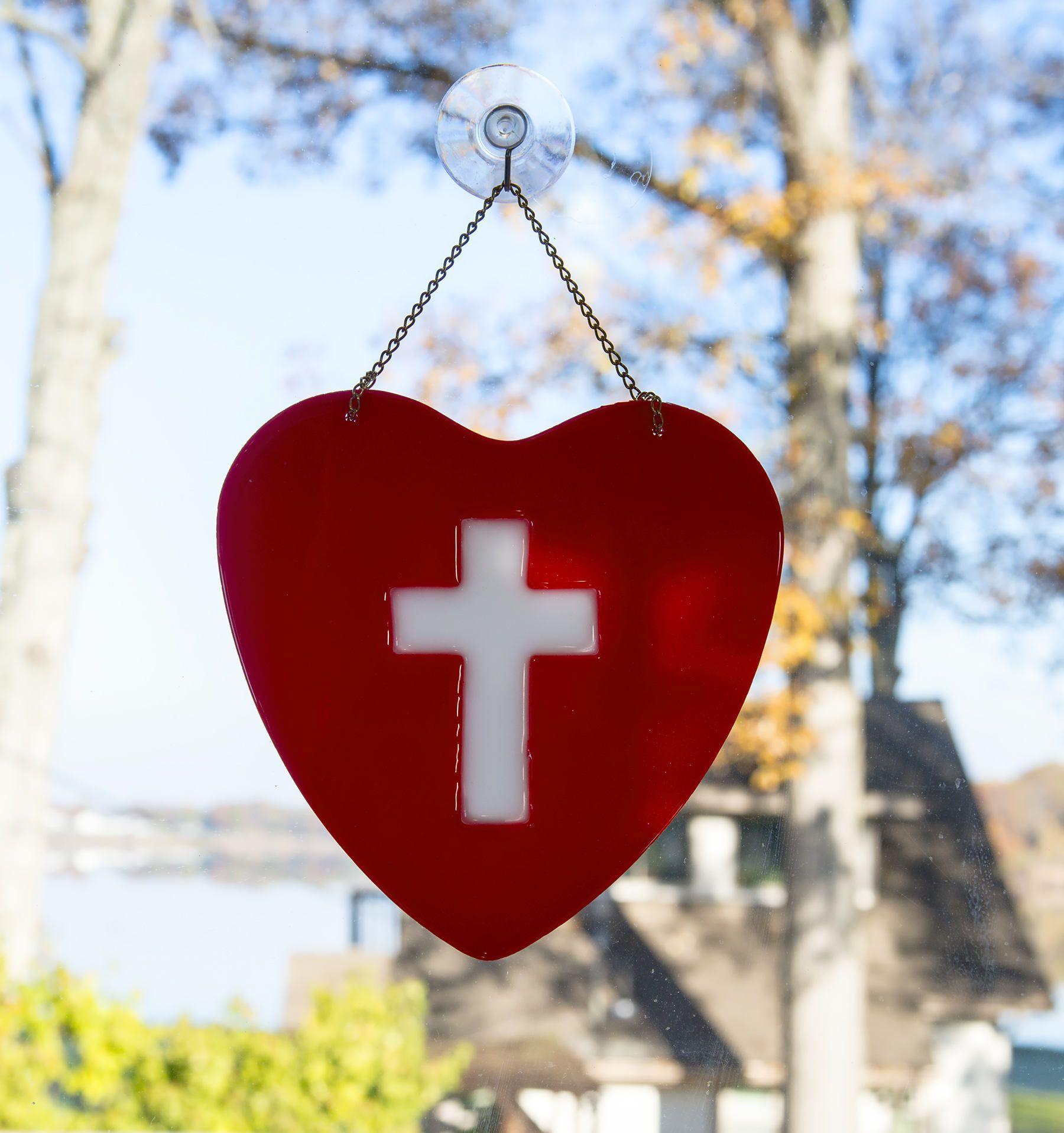 Red Heart with White Cross Logo - Red Heart White Cross, Window Art, Ready to Hang, In Stock ...