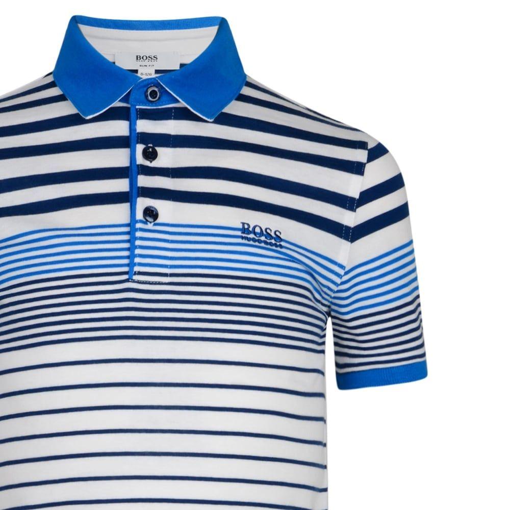 Striped Blue and White Logo - BOSS Kids Boys Blue & White Striped Polo Shirt with Logo Embroidery ...