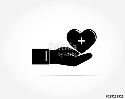 Red Heart with White Cross Logo - Silhouette of a red heart with a cross over the outstretched palm of ...