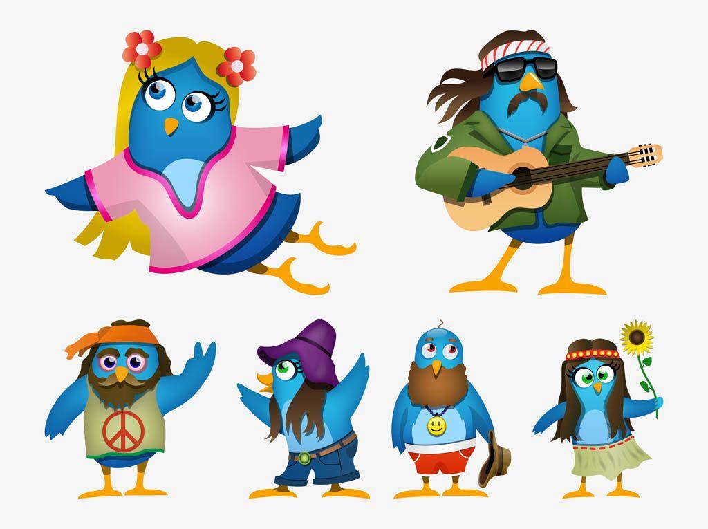 Hippie Cartoon Logo - Hippie Cartoon Birds Vector Art & Graphics | freevector.com