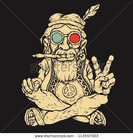 Hippie Cartoon Logo - Female Cartoons Smoking Weed. old hippie smokes marijuana and shows