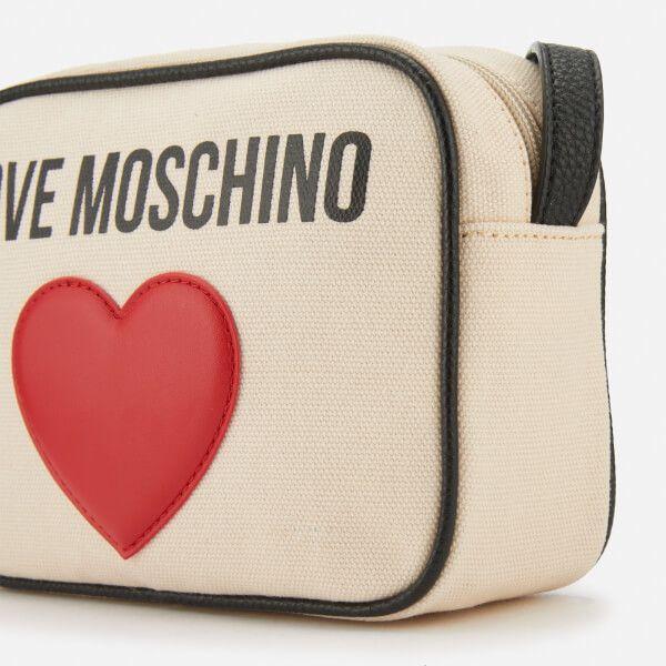 Red Heart with White Cross Logo - Love Moschino Women's Heart Logo Cross Body Bag Clothing