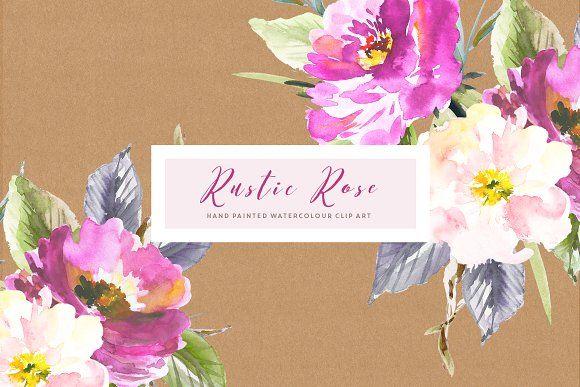 Rustic Rose Flowers Logo - Rustic Rose Watercolour Clip Art Illustrations Creative Market