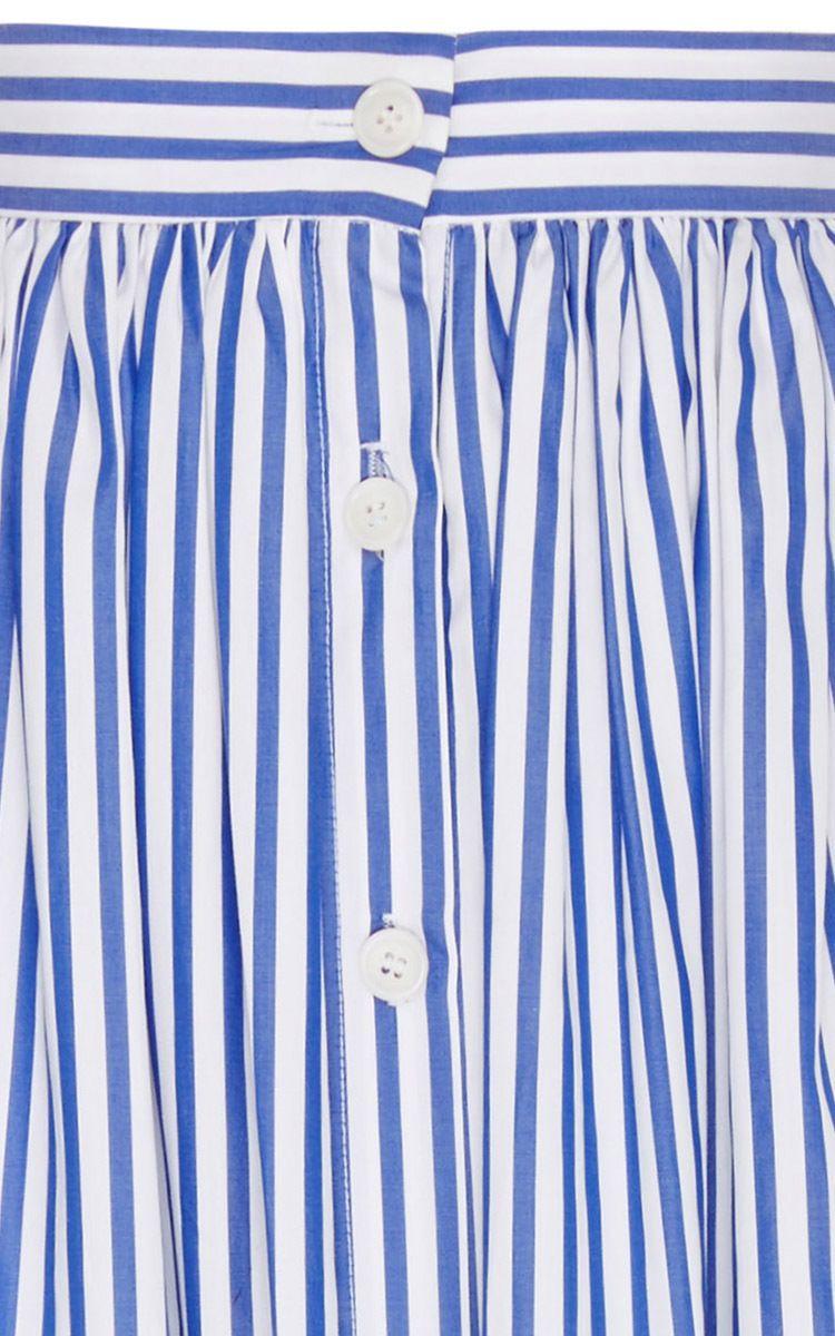 Striped Blue and White Logo - Blue and White Cotton Striped Button Front Skirt by | Moda Operandi