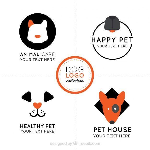 Orange Dog Logo - Variety of flat dog logos with orange details Free Vector. pet