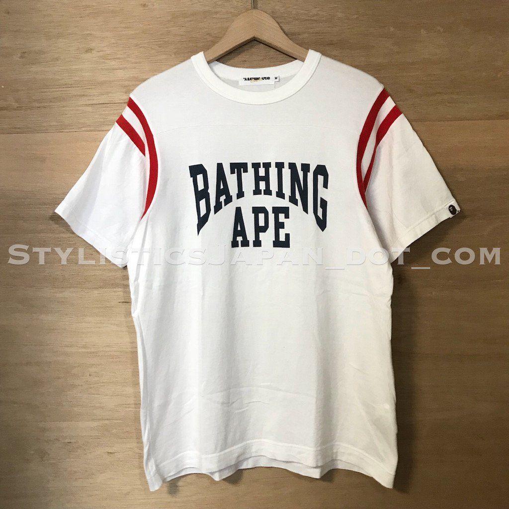 BAPE Football Logo - M] A Bathing Ape Bape NYC Logo Football Tee White – StylisticsJapan.com