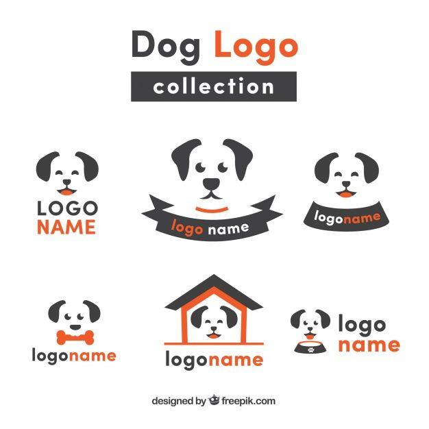 Orange Dog Logo - Flat collection of dog logos with orange details Vector