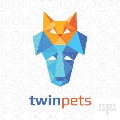 Orange Dog Logo - Logo design of an abstract low poly orange cat head and blue dog
