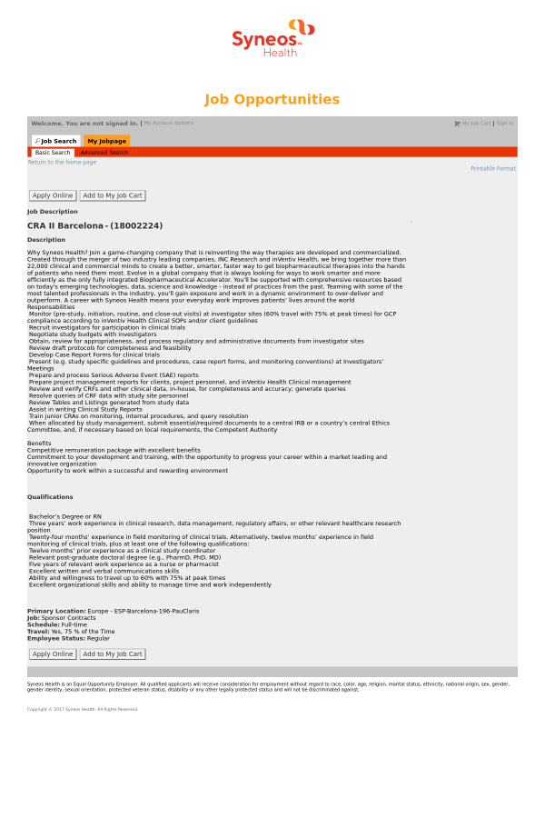 Syneos Logo - CRA II Barcelona job at Syneos Health in Barcelona, Spain - 13671245 ...