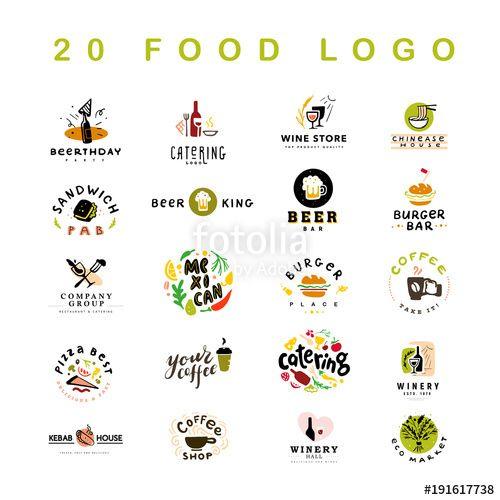 Alcohol Company Logo - Collection of 20 vector flat meal, fast food, coffee and alcohol