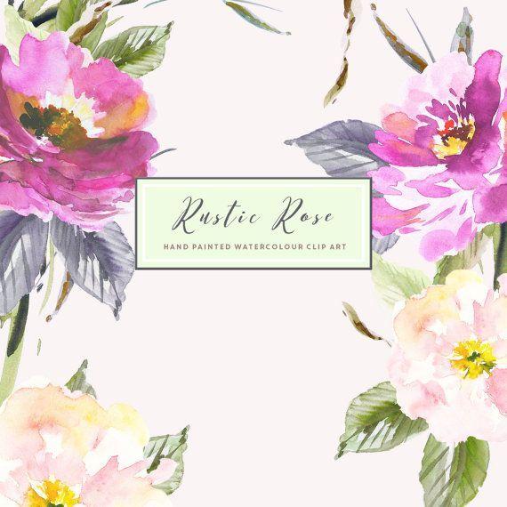 Rustic Rose Flowers Logo - Hand Painted Flower Clip Art Collection Rose in 2019