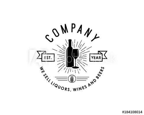 Vintage Glass Company Logo - Bottle with Glass Beer and Wheat for Bar Illustration Company Logo