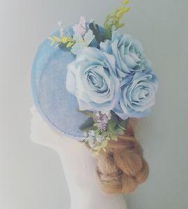 Rustic Rose Flowers Logo - Pale Blue Rustic Rose & Foilage Floral Dipped Saucer Hat Hair Peice ...