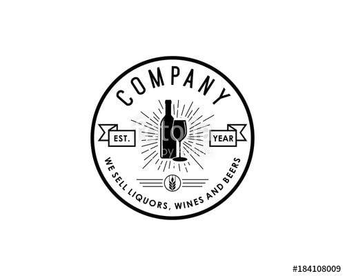 Vintage Glass Company Logo - Circle Bottle with Glass Beer and Wheat for Bar Illustration Company ...