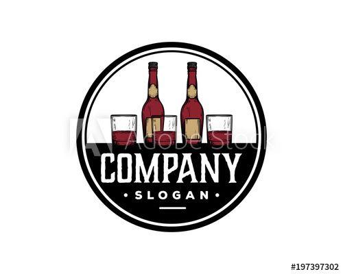 Vintage Glass Company Logo - Drink with Line Art Wine Glass or Glass Beer and Beer Bottle on the ...