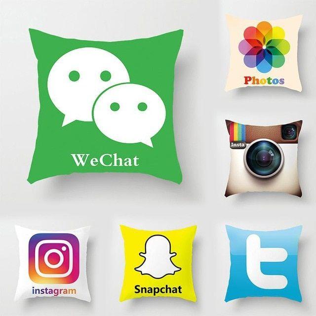 Custom Instagram Logo - Custom You Tube Cushion Cover Logo Wechat Snapchat Skype Viber Phone