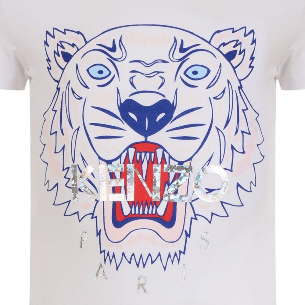 Red and Blue Tiger Logo - Kenzo Kids Girls White T-Shirt with Red and Blue Tiger Logo - Kenzo ...