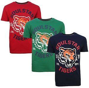 Red and Blue Tiger Logo - Soul Star Mens Tiger Logo Print Cotton T Shirt Red Green Blue