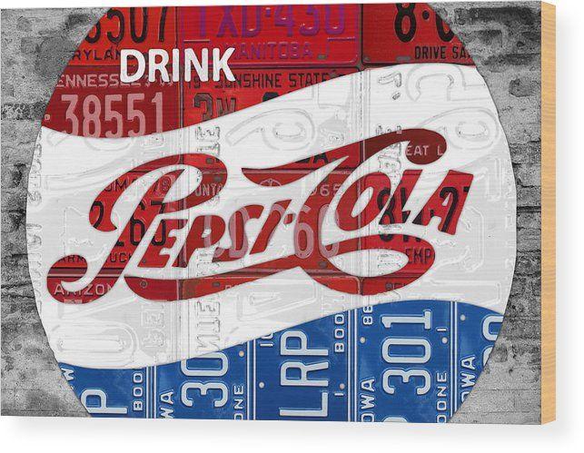 Pepsi Cola Old Logo - Pepsi Cola Vintage Logo Recycled License Plate Art On Brick Wall ...