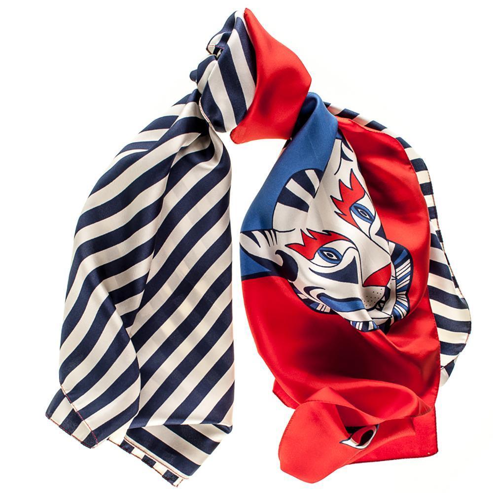 Red and Blue Tiger Logo - Red, White and Blue Tiger Print Silk Scarf