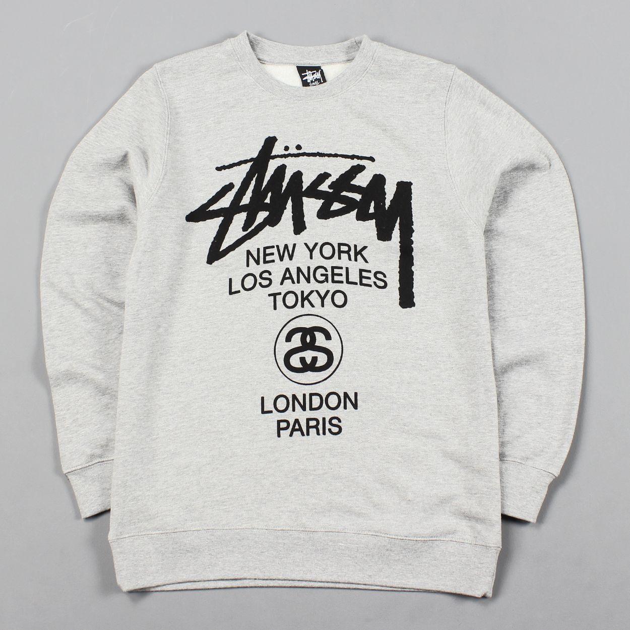 Stussy Worldwide Logo - Stussy Worldwide Mens World Tour Crew Sweater Grey Heather £77.00