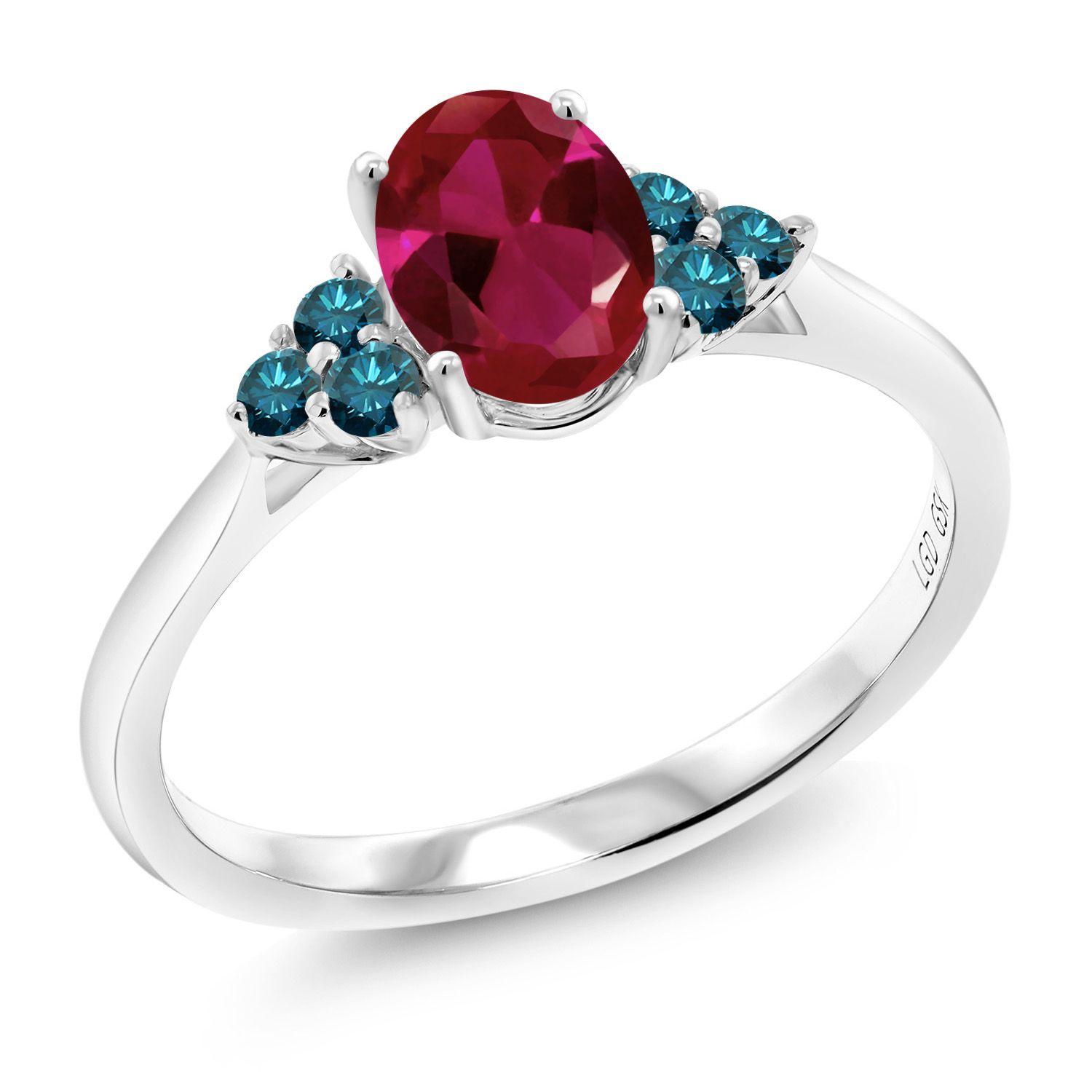 Red and Blue Diamond in White C Logo - Gem Stone King 1.20 Ct Oval Red Created Ruby Blue Diamond 10K White